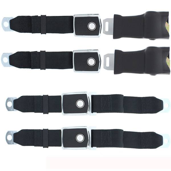 Seatbelt Planet - 1968-1970 Ford Mustang Retractable Lap Seat Belt Kit, Front and Rear, Deluxe OE Style Buckle